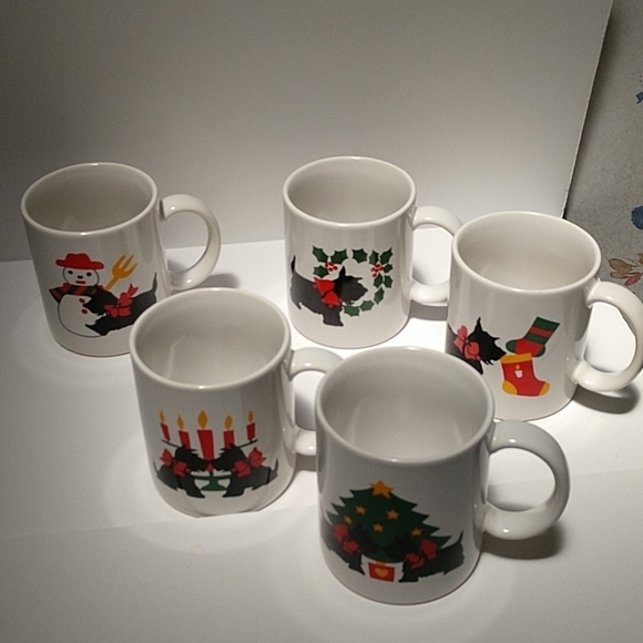 Japan Other - Set of 5 Scottie Terrier Christmas Ceramic Mugs